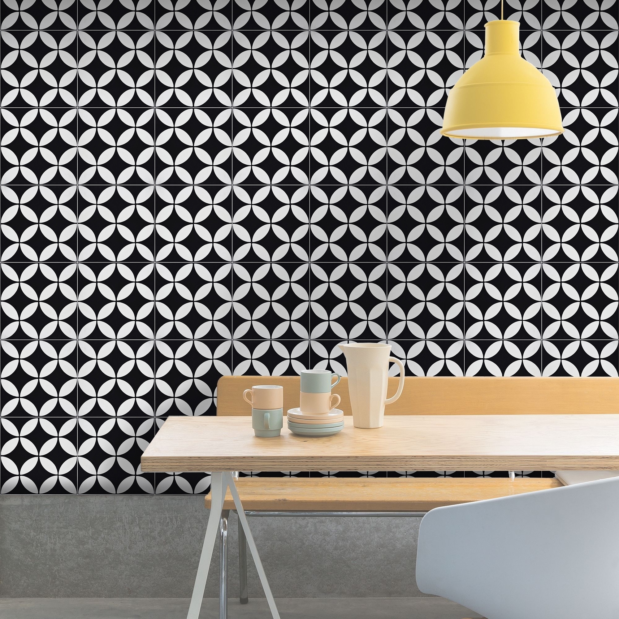 Handmade Amlo Black/White Tile, Pack of 12 (Morocco)