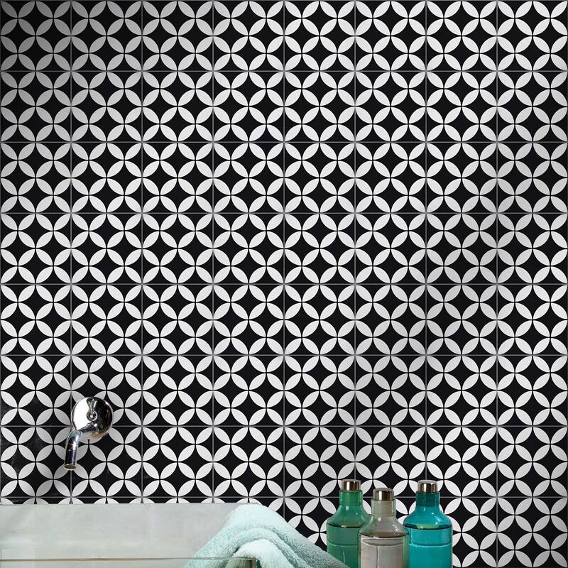Handmade Amlo Black/White Tile, Pack of 12 (Morocco)