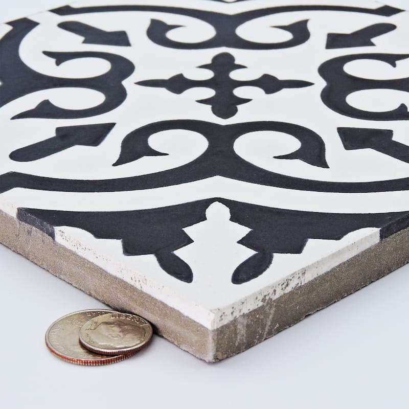 Handmade Argana in White and Black Tile, Pack of 12 (Morocco)
