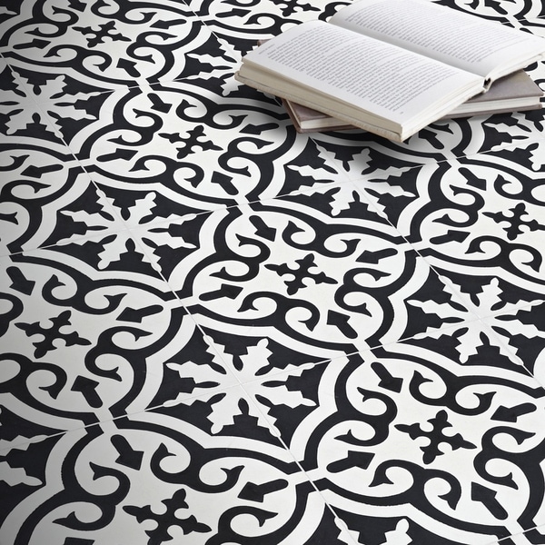 Argana in White and Black Handmade 8x8-in Moroccan Tile (Pack 12)