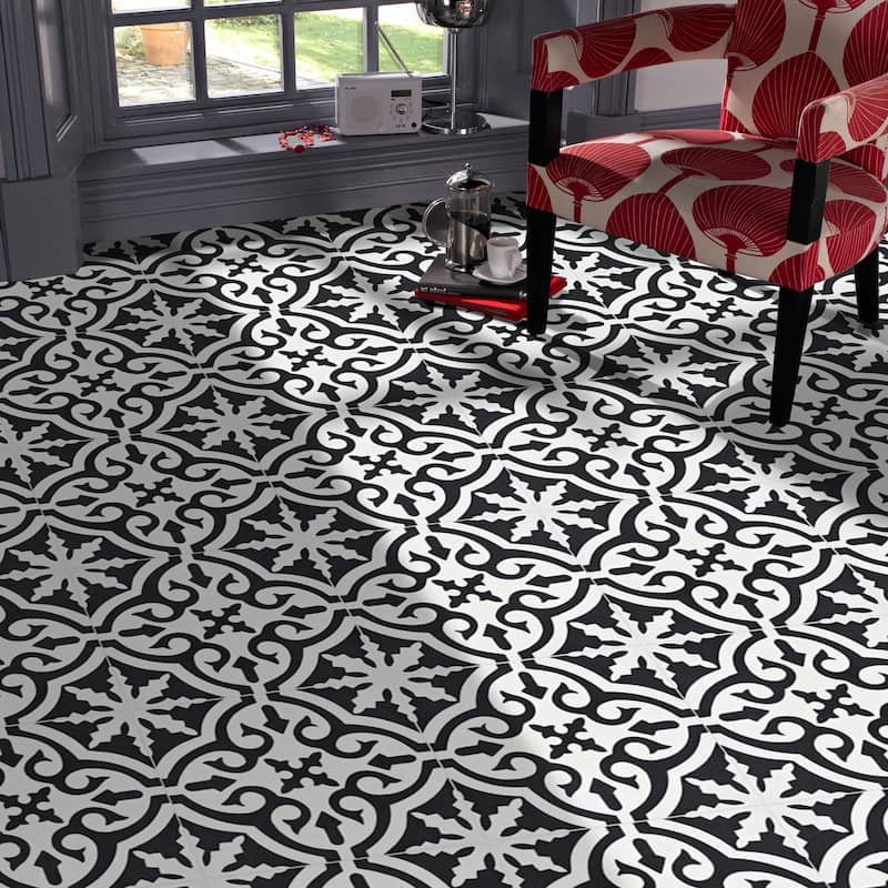 Handmade Argana in White and Black Tile, Pack of 12 (Morocco)