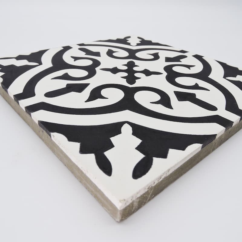 Handmade Argana in White and Black Tile, Pack of 12 (Morocco)