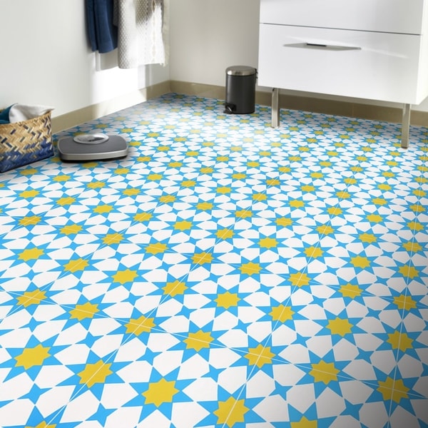 Medina in Blue and Yellow Handmade 8x8-in Moroccan Tile (Pack 12)