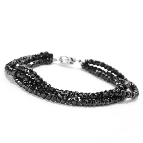 Shop Sterling Silver Black Spinel Beaded 3-row Bracelet - On Sale ...