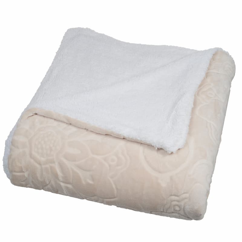 Floral Etched Fleece Blanket - Machine-Washable Sherpa Throw by Windsor Home