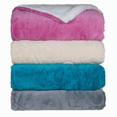 Floral Etched Fleece Blanket - Machine-Washable Sherpa Throw by Windsor Home