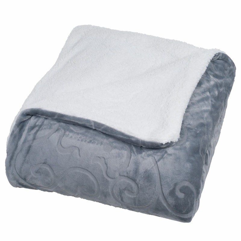 Floral Etched Fleece Blanket - Machine-Washable Sherpa Throw by Windsor Home