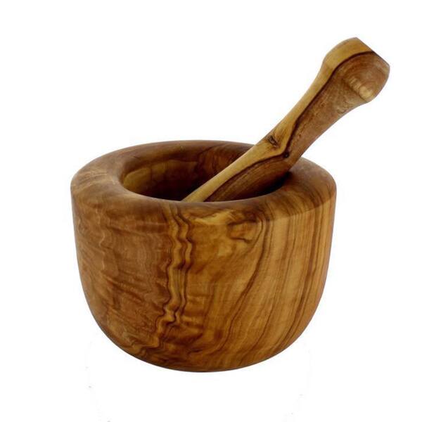 French Home 6inch x 3inch Olive Wood Pestle & Mortar Bed Bath