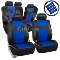 FH Group Blue Synthetic Leather Car Seat Covers Full Set