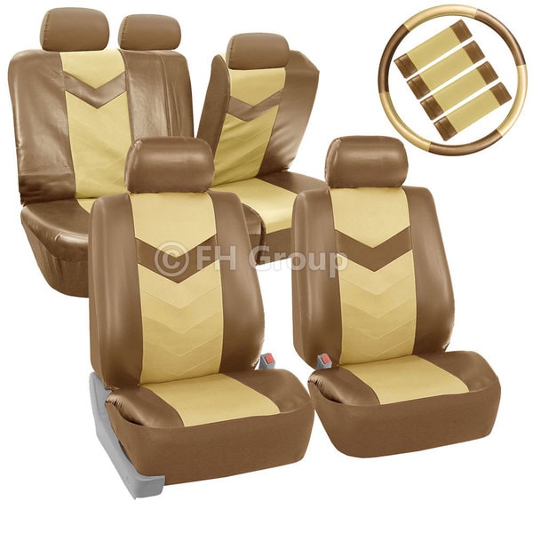FH Group Tan/ Beige Synthetic Leather Car Seat Covers (Full Set