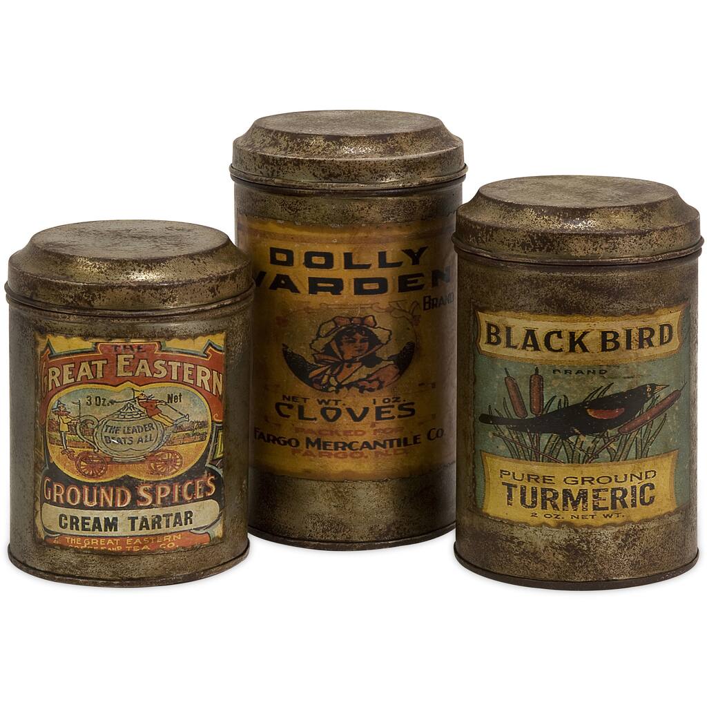 Addie Vintage Label Metal Canisters (Set of 3)