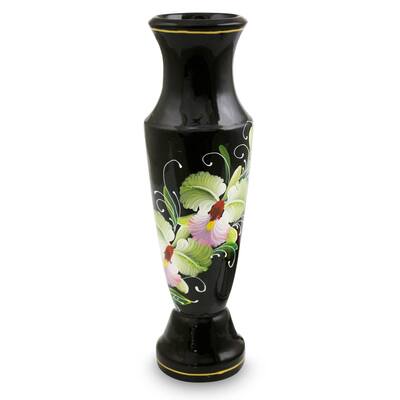 Handmade Lacquered Mango Wood Precious Cattleya Orchid Vase (Thailand)