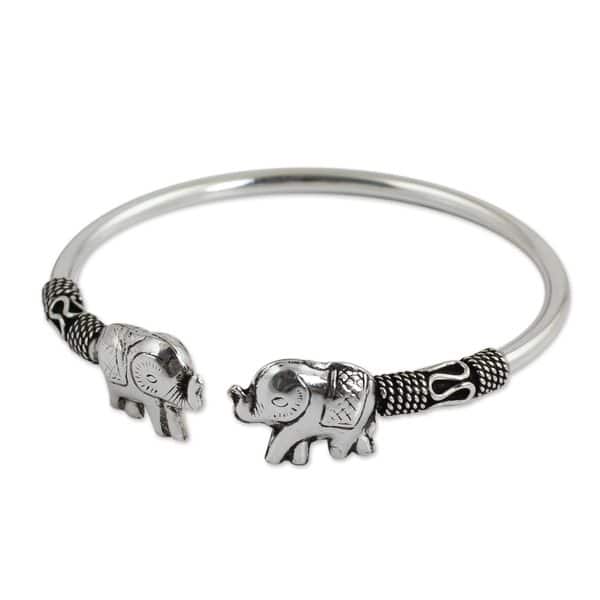 Real 925 Sterling Silver & Black Cord Elephant Bead Bracelet Elephants