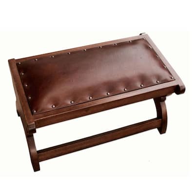 Handmade Mohena Wood Leather Elegance Ottoman (Peru)
