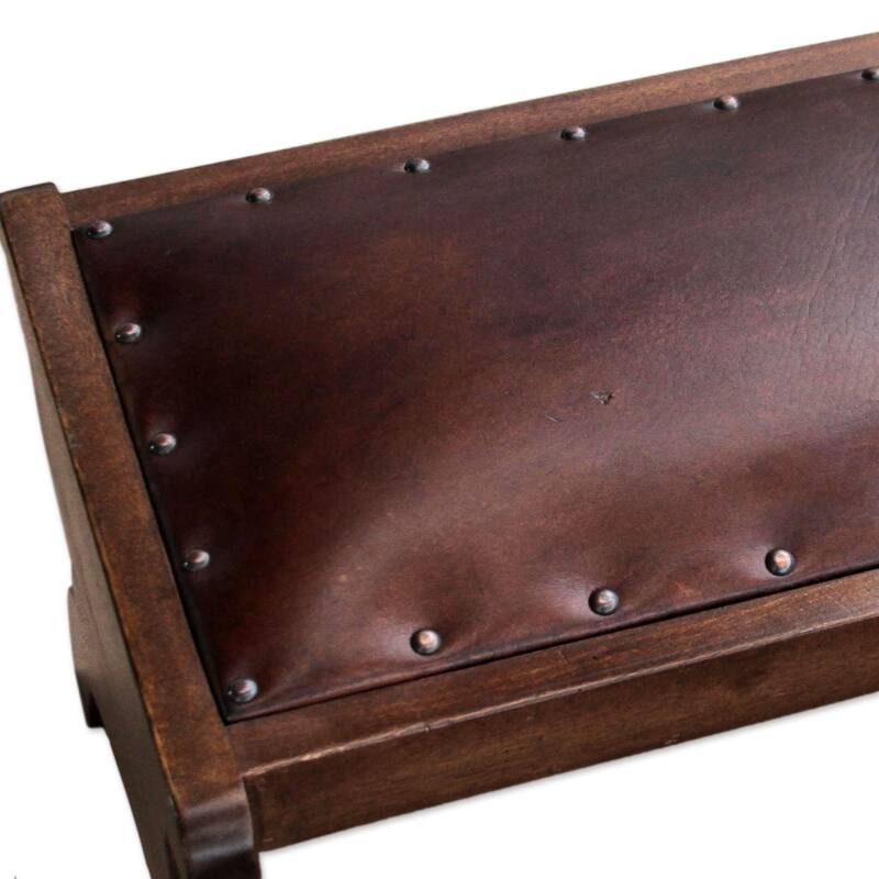 Handmade Mohena Wood Leather Elegance Ottoman (Peru)