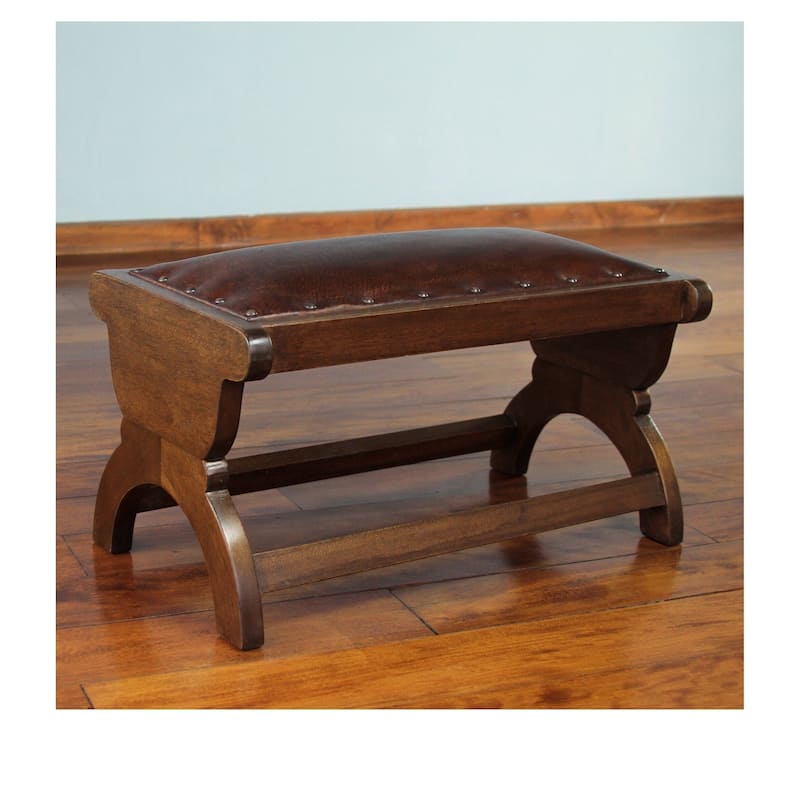Handmade Mohena Wood Leather Elegance Ottoman (Peru)