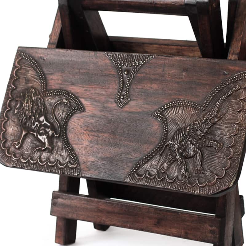 Handmade Sese Wood Brass 'African Savannah' Folding Table (Ghana)