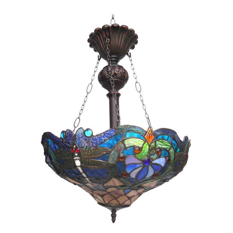 Tiffany-style Dragonfly 2-light Bronze Inverted Pendant