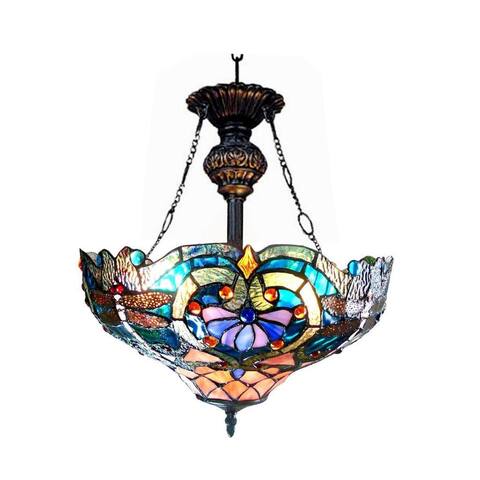 Tiffany-style Dragonfly 2-light Bronze Inverted Pendant