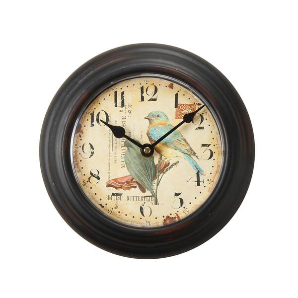 slide 2 of 4, Adeco Brown Vintage-inspired Round Wall Clock