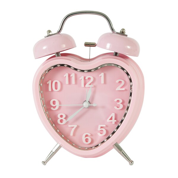 Adeco Pink Sweet Heart Vintage-inspired Table Top Alarm Clock