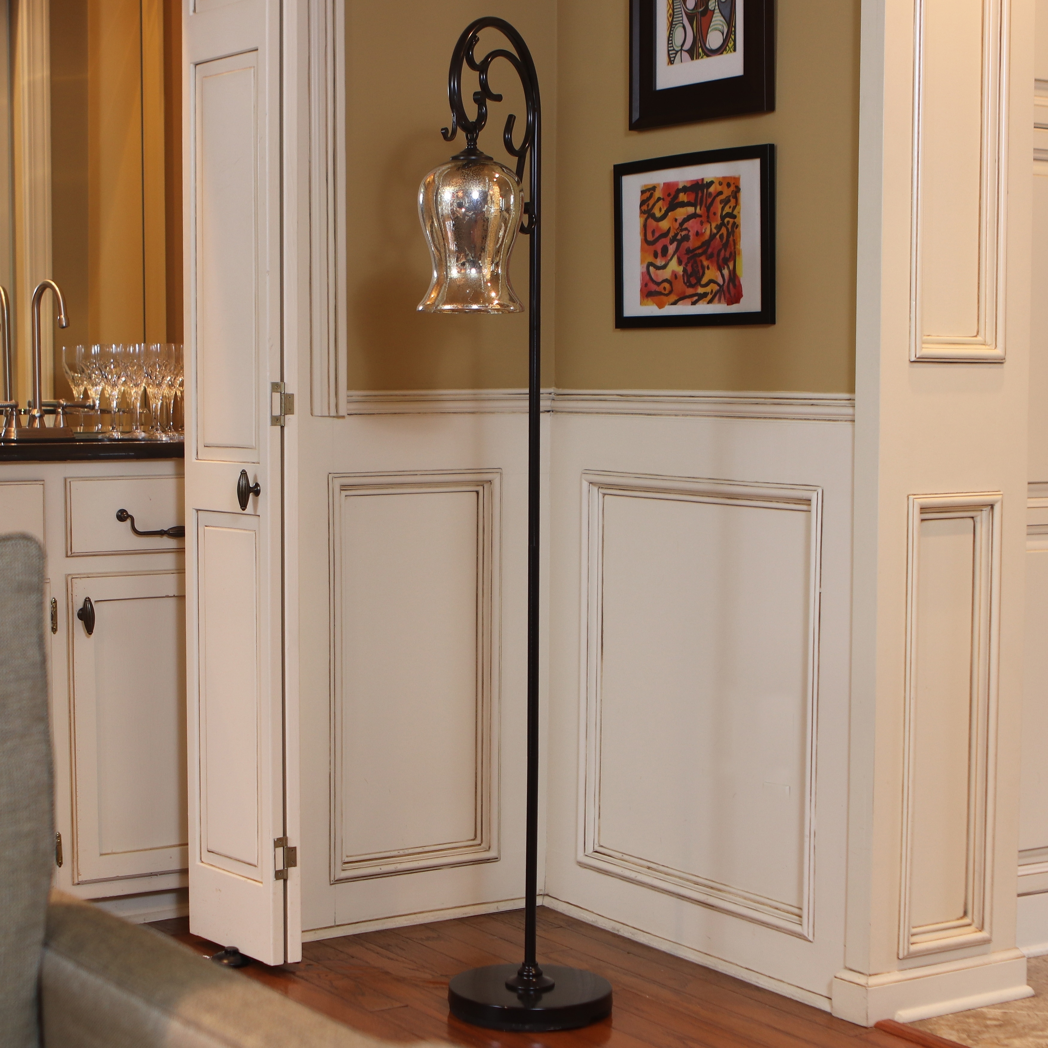 Shop Textured Bronze Floor Lamp with Mercury Glass Globe Free