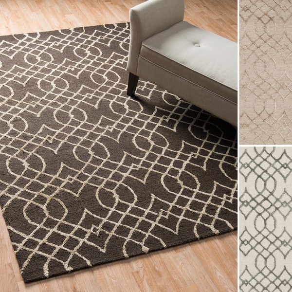 Hand-hooked Contemporary Curved Trellis Rug - 9'3 x 13'