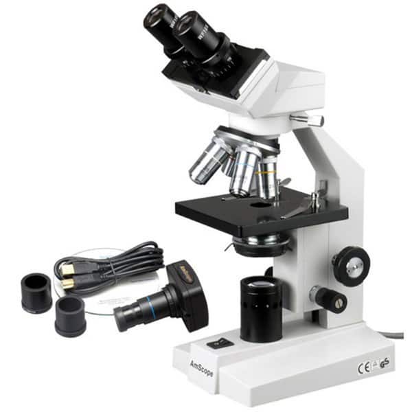 AmScope 40X-1600X Binocular Compound Microscope with 1.3MP Camera - Bed ...