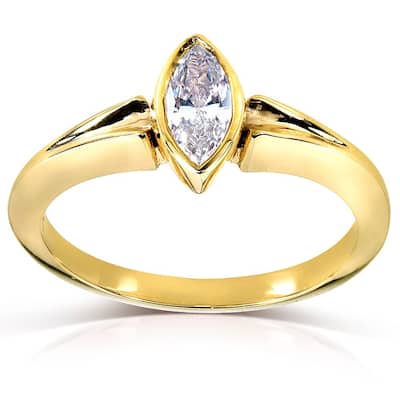 Kobelli 0.72 Carat Natural Diamond Certified 14k Yellow Gold Marquise Solitaire One-of-a-Kind Ring (FG/SI1)