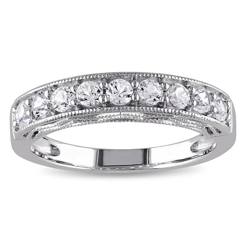 Miadora Sterling Silver Created White Sapphire Stackable Anniversary Band Ring
