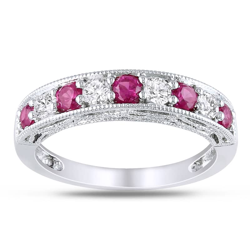 Miadora Sterling Silver Created Ruby and White Sapphire Ring