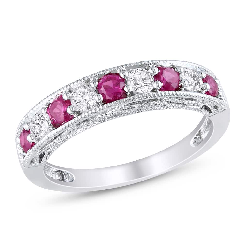 Miadora Sterling Silver Created Ruby and White Sapphire Ring
