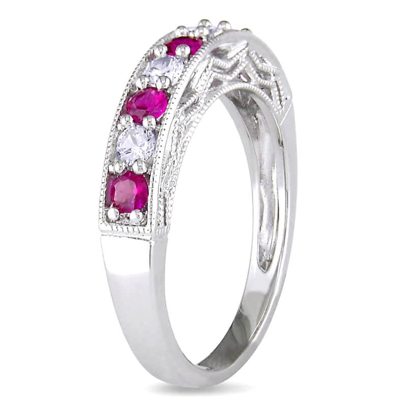 Miadora Sterling Silver Created Ruby and White Sapphire Ring