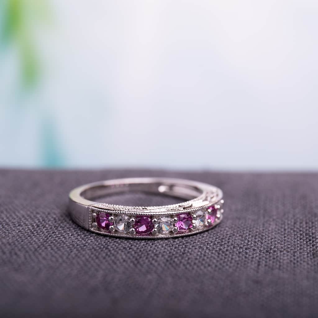 Miadora Sterling Silver Created Pink and White Sapphire Ring