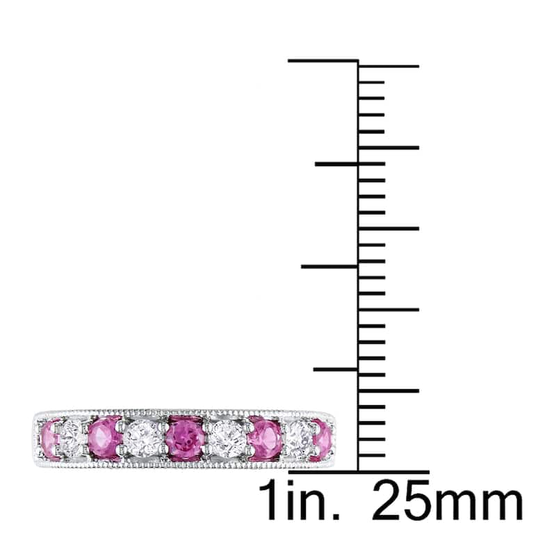 Miadora Sterling Silver Created Pink and White Sapphire Ring