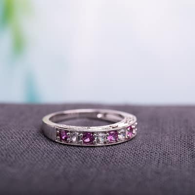 Miadora Sterling Silver Created Pink and White Sapphire Ring