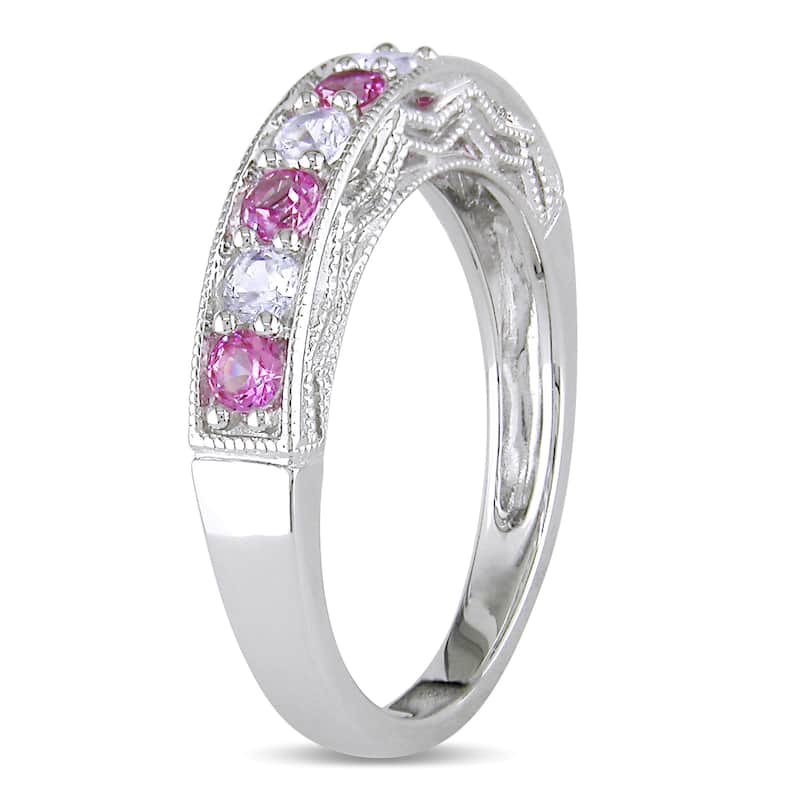 Miadora Sterling Silver Created Pink and White Sapphire Ring
