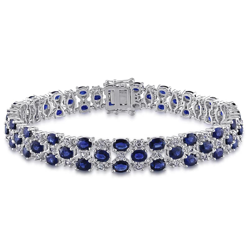 Miadora 14k White Gold Blue and White Sapphire Tennis Bracelet