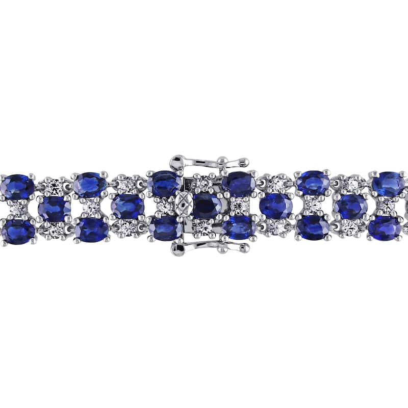 Miadora 14k White Gold Blue and White Sapphire Tennis Bracelet