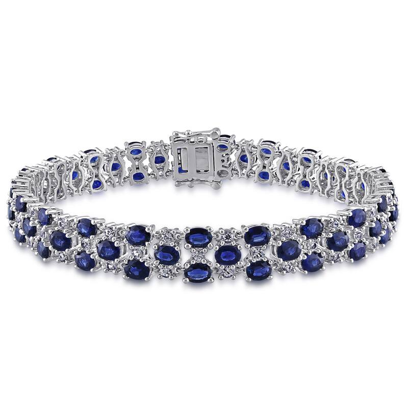 Miadora 14k White Gold Blue and White Sapphire Tennis Bracelet