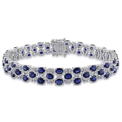Miadora 14k White Gold Blue and White Sapphire Tennis Bracelet