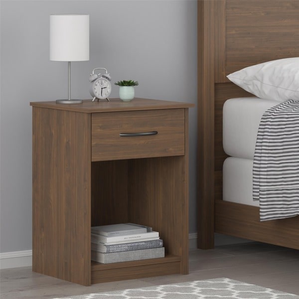 Ameriwood Home Saint Walnut Night Stand with Storage Drawer