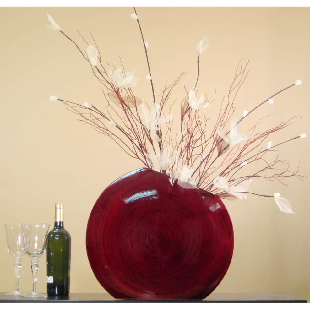 Fire & Ice in Red Bamboo 18-inch Circle Vase