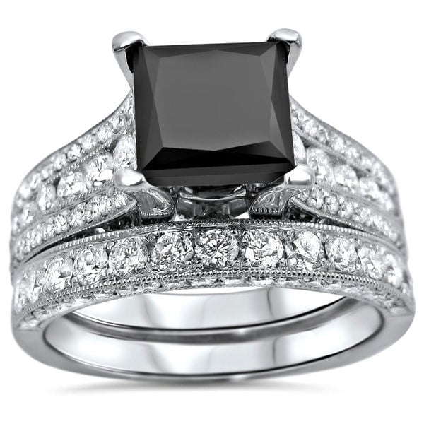18k White Gold 4 1/2ct UGL-certified Black Princess-cut Diamond ...
