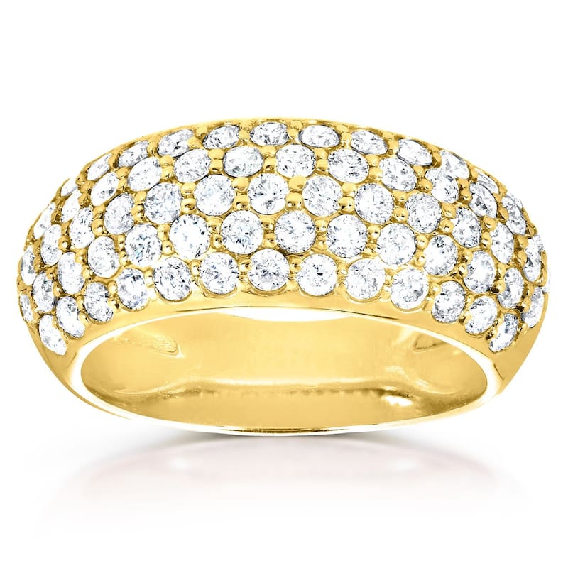 Annello by Kobelli 14k Yellow Gold 1 1/4ct TDW Pave-set Diamond Dome Wide Band - 4