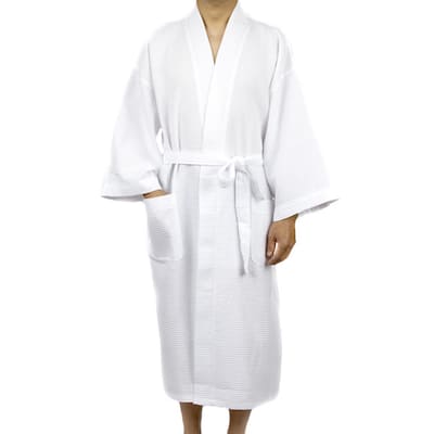 Leisureland Men's White Waffle Weave 48-inch Kimono Robe