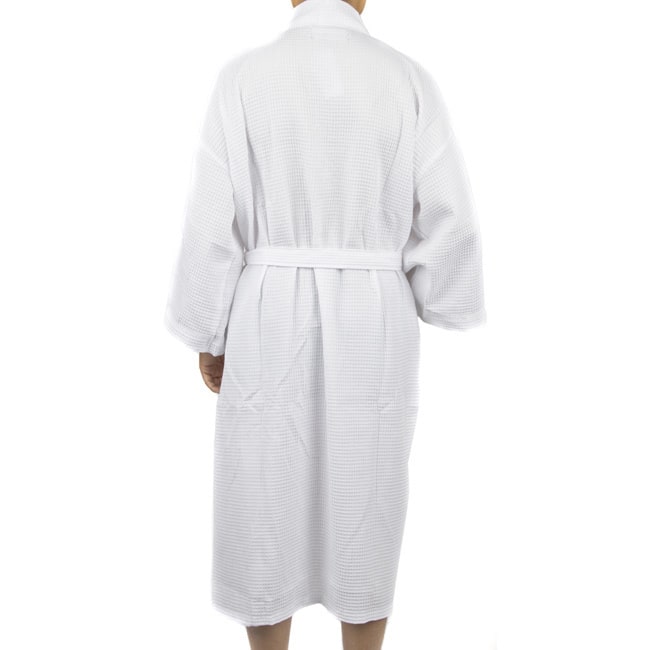 Leisureland Men's White Waffle Weave 48-inch Kimono Robe