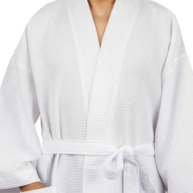 Leisureland Men's White Waffle Weave 48-inch Kimono Robe