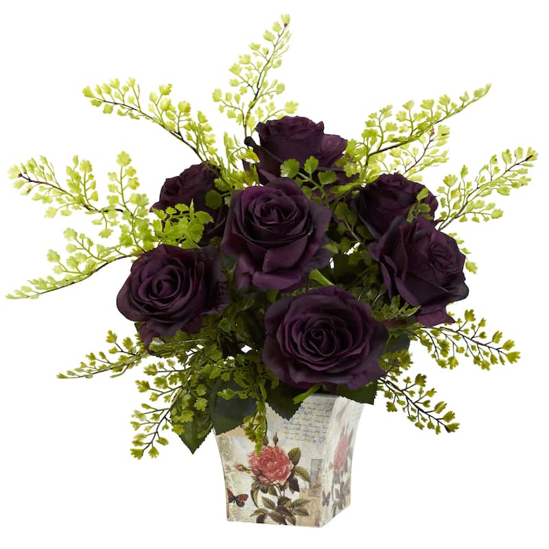 Rose and Maiden Hair Arrangement in Planter