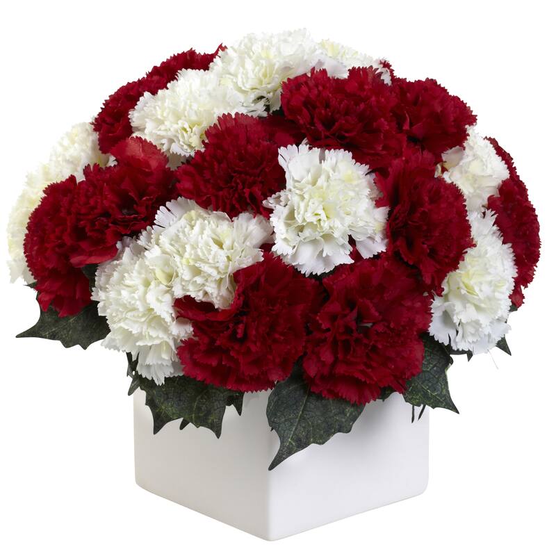 Carnation Arrangement with Vase - Red/White